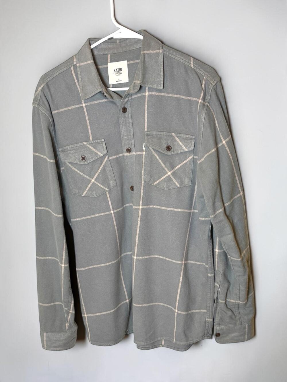 Katin Gray Plaid Flannel Shirt Heavyweight Cabincore Sz L